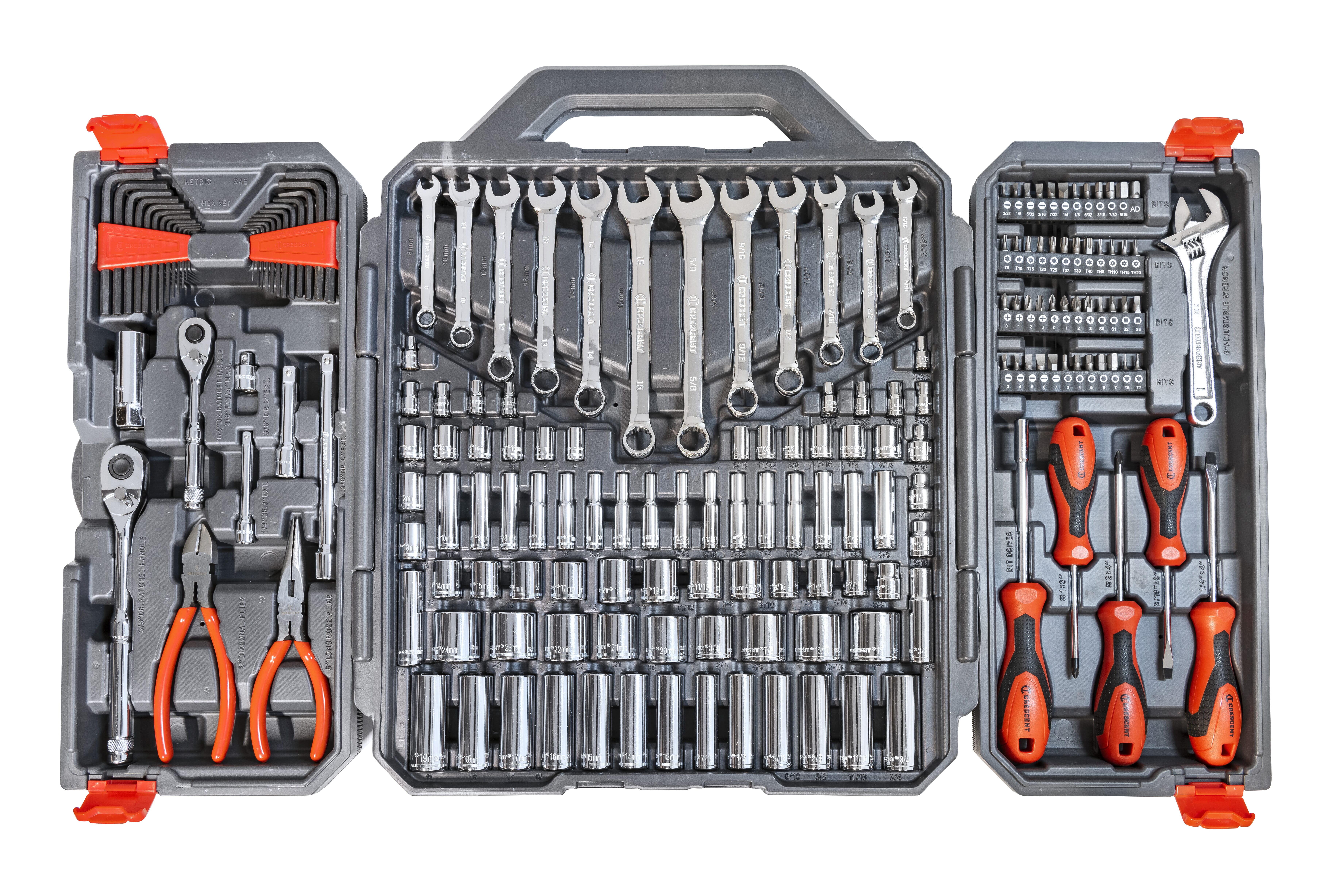 Crescent CTK180 Professional Tool Set, 1/4, 3/8 in Drive, 180 Pieces, Alloy Steel
