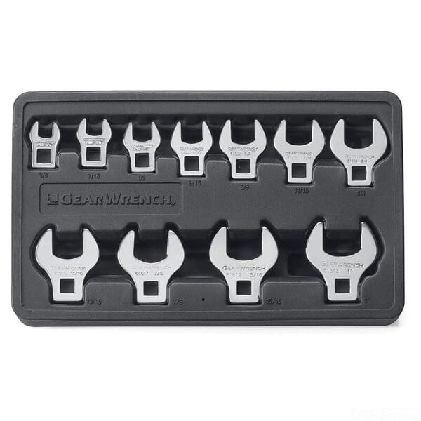 GEARWRENCH 81908 Crowfoot Non-Ratcheting Wrench Set, 11 Pieces, 3/8 to 1 in, Polished Chrome