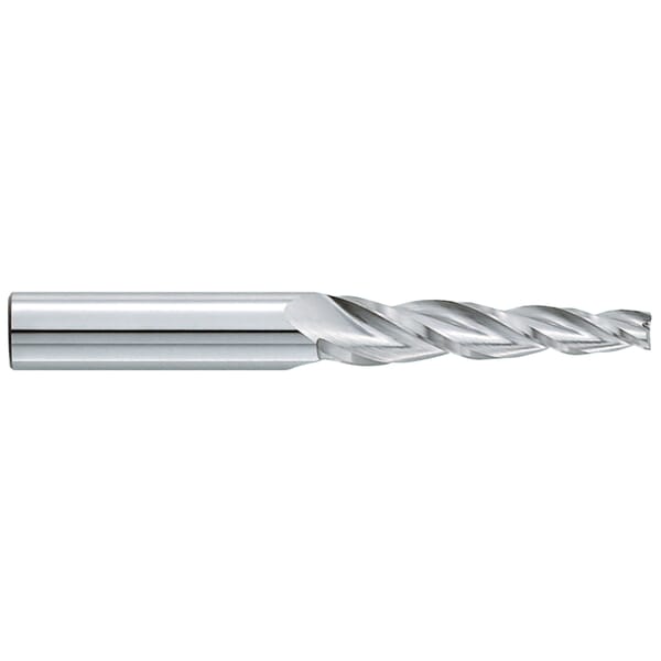 GARR 49100 273M Center Cutting Standard Length Tapered End Mill, 0.156 in Dia Cutter, 1-3/4 in Length of Cut, 3 Flutes, 3/8 in Dia Shank, 3-1/2 in OAL, Uncoated