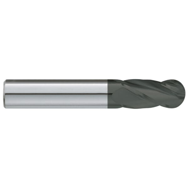 GARR 15028 310D Ball End Center Cutting Standard Length End Mill, 3/64 in Dia Cutter, 3/16 in Length of Cut, 4 Flutes, 1/8 in Dia Shank, 1-1/2 in OAL, Crystalline Diamond Coated