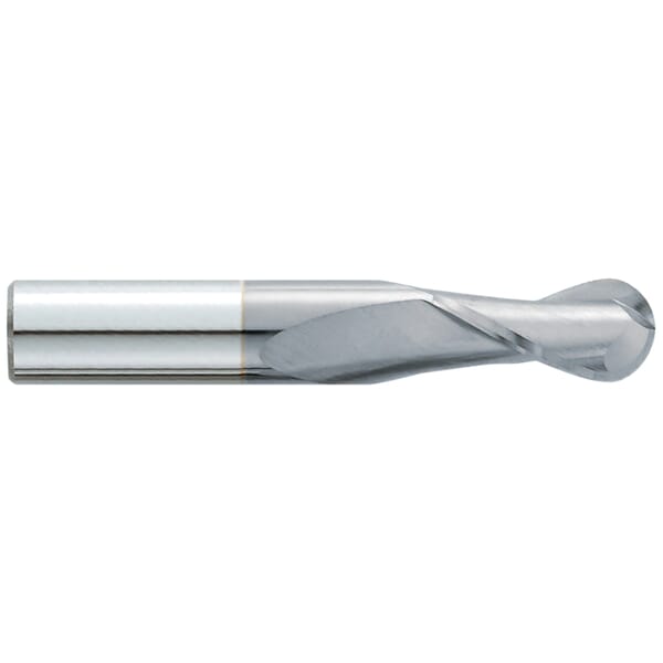 GARR 16154 320MC Ball End Center Cutting Single End Standard Length End Mill, 1/4 in Dia Cutter, 3/4 in Length of Cut, 2 Flutes, 1/4 in Dia Shank, 2-1/2 in OAL, TiCN Coated