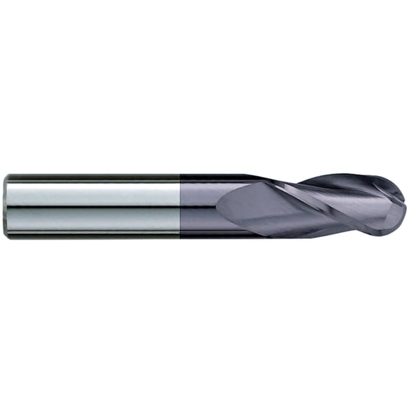 GARR 17237 323MA Ball End Center Cutting Single End Standard Length Ball End Mill, 3/8 in Dia Cutter, 7/8 in Length of Cut, 3 Flutes, 3/8 in Dia Shank, 2-1/2 in OAL, TiALN Coated