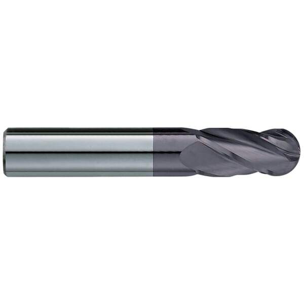 GARR 18257 330MA Ball End Center Cutting Single End Standard Length Ball End Mill, 13/32 in Dia Cutter, 7/8 in Length of Cut, 4 Flutes, 7/16 in Dia Shank, 2-3/4 in OAL, TiALN Coated