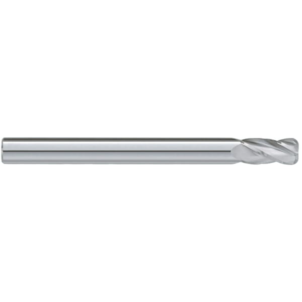 GARR 20100 630R Center Cutting Extra Length Single End Mill, 1/8 in Dia Cutter, 0.01 in Corner Radius, 1 in Length of Cut, 4 Flutes, 1/8 in Dia Shank, 3 in OAL, Uncoated