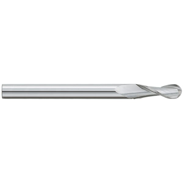 GARR 97250 740M Ball End Center Cutting Extra Length End Mill, 12 mm Dia Cutter, 75 mm Length of Cut, 2 Flutes, 12 mm Dia Shank, 150 mm OAL, Uncoated