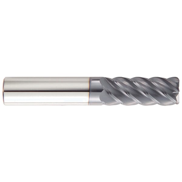 GARR 83777 855RA Center Cutting High Performance Single End Mill, 6 mm Dia Cutter, 0.5 mm Corner Radius, 12 mm Length of Cut, 5 Flutes, 6 mm Dia Shank, 50 mm OAL, AlTiN/X.CEED Coated