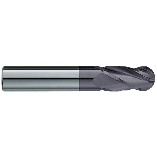 GARR 04077 190MA Ball End Center Cutting Single End Stub Length End Mill, 3/16 in Dia Cutter, 3/8 in Length of Cut, 4 Flutes, 3/16 in Dia Shank, 2 in OAL, TiALN Coated