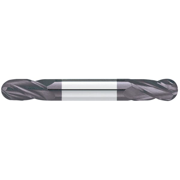 GARR 08047 195MA Ball Nose Center Cutting Stub Length Double End Mill, 0.093 in Dia Cutter, 3/16 in Length of Cut, 4 Flutes, 1/8 in Dia Shank, 1-1/2 in OAL, TiAlN Coated