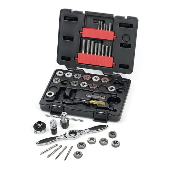 GEARWRENCH 3886 Tap and Die Set, 40 Pieces, M3x0.5 to M12x1.75 Tap Thread, M3x0.5 to M12x1.75 Die Thread, BSP/UNC/UNF Thread, Hexagon Die