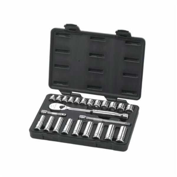 GEARWRENCH 80559 Socket Set, ASME B107.5M/B1007.10, 6, 12 Points, 3/8 in Drive, 24 Pieces, Included Socket Size: 10 to 19 mm, Blow Molded Case Container