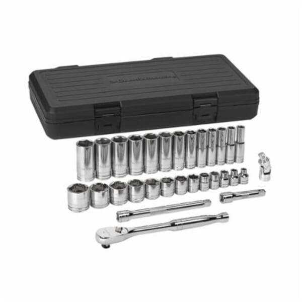 GEARWRENCH 80569 Socket Set, ASME B107.1/B1007.10, 6 Points, 3/8 in Drive, 30 Pieces, Included Socket Size: 1/4 to 1 in, Blow Molded Case Container