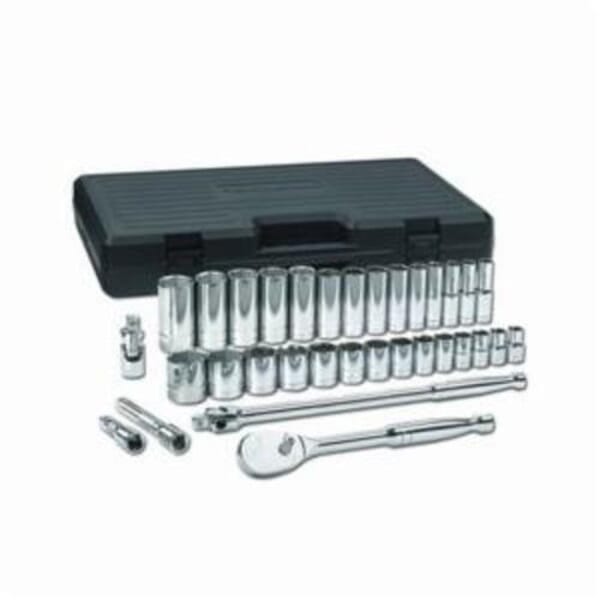 GEARWRENCH 80715 Mechanics Socket Set, ASME B107.1/B107.10, 6 Points, 1/4 in, 3/8 in, 1/2 in Drive, 33 Pieces, Blow Molded Case Container