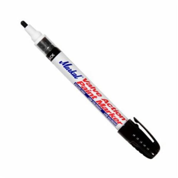 Markal 096823 Valve Action Liquid Paint Marker, 1/8 in Bullet/Medium Tip, Fiber Nib/Metal Barrel, Black