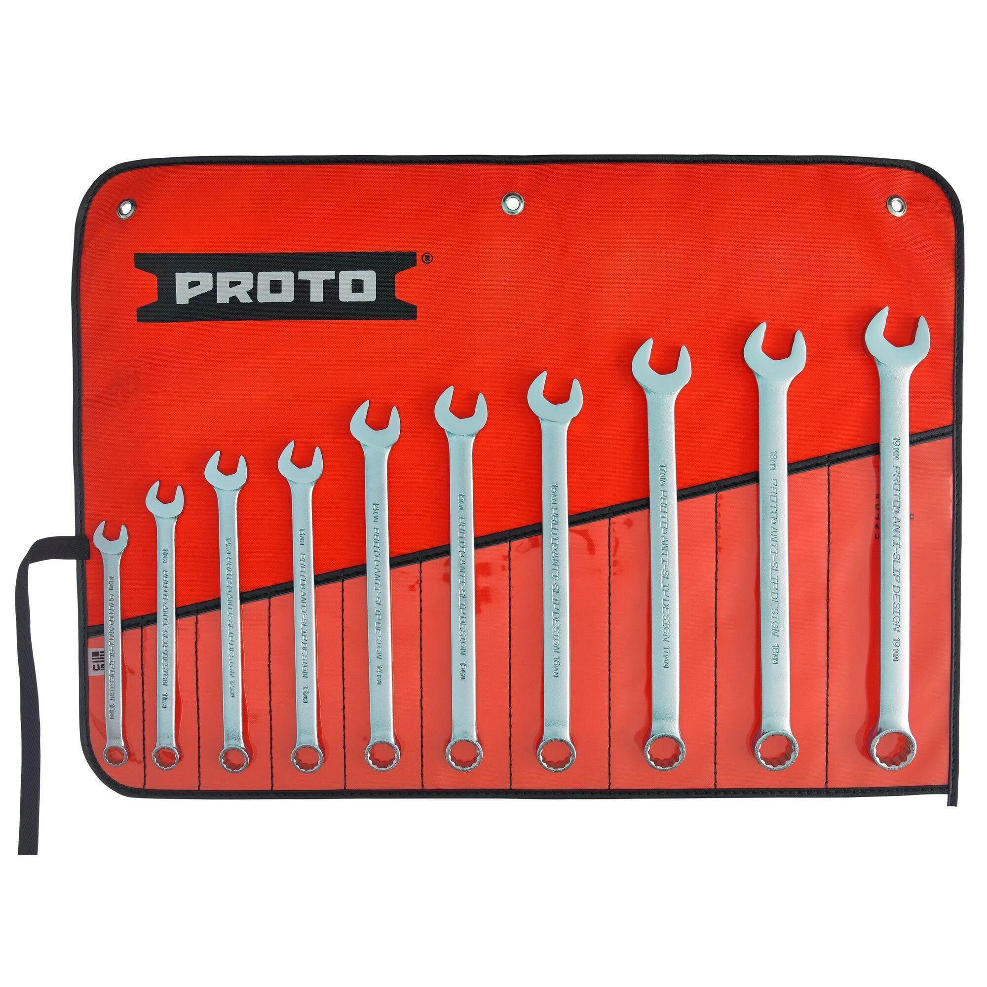 Proto TorquePlus J1200K-MASD Anti-Slip Design Combination Wrench Set, Metric, 10 Pieces, 10 to 19 mm, Satin