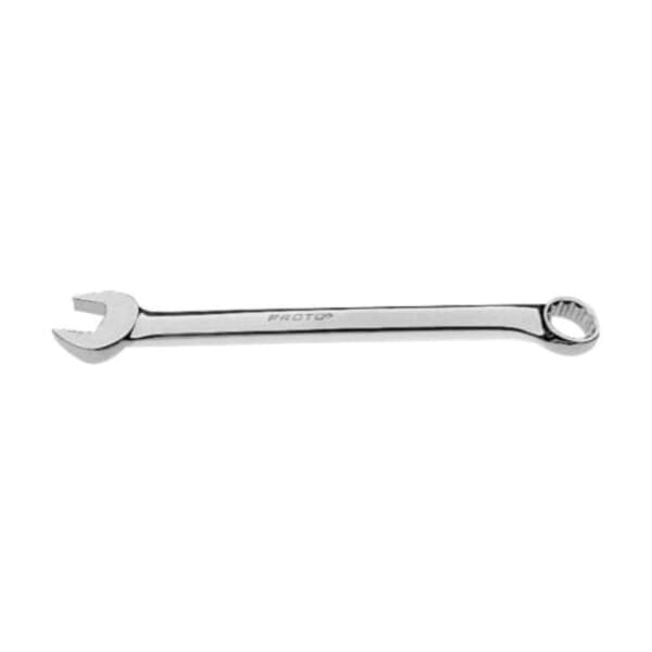 Proto TorquePlus J1208-T500 Anti-Slip Design Combination Wrench, Imperial, 1/4 in, 12 Points, 15 deg Offset, 4-7/8 in OAL, Alloy Steel, Full Polished, ASME B107.100