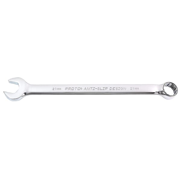 Proto TorquePlus J1221M-T500 Anti-Slip Design Combination Wrench, Metric, 21 mm, 12 Points, 15 deg Offset, 11 in OAL, Alloy Steel, Full Polished, ASME B107.100