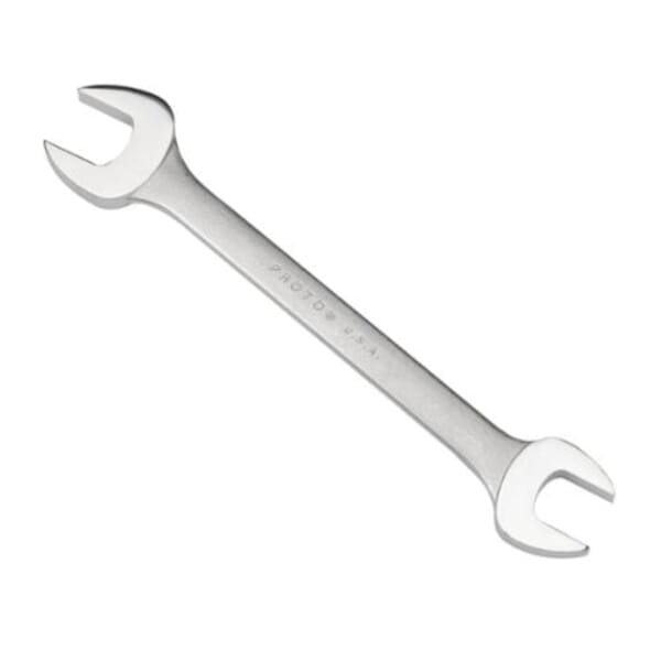 Proto J3021 Open End Wrench, Imperial, 3/8 x 7/16 in Wrench, Angled/Double Head, 5-3/4 in L, Alloy Steel, Satin, ASME B107.100, ANSI B107.6, Federal GGG-W-636E
