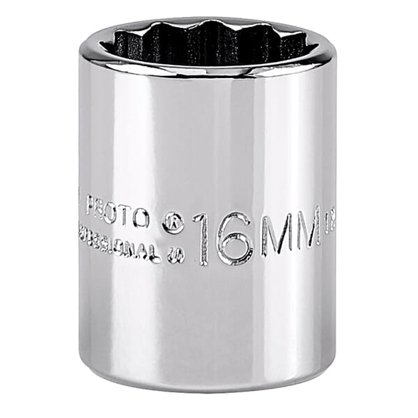 Proto TorquePlus J5216M Standard Length Socket, Metric, 3/8 in Square Drive, 16 mm
