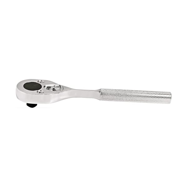 Proto J5249 Non-Insulated Standard Length Hand Ratchet, Imperial, 3/8 in Drive, Pear Head, 7 in OAL, Steel, Full Polished, ASME B107.10M, Federal GGG-W-641E