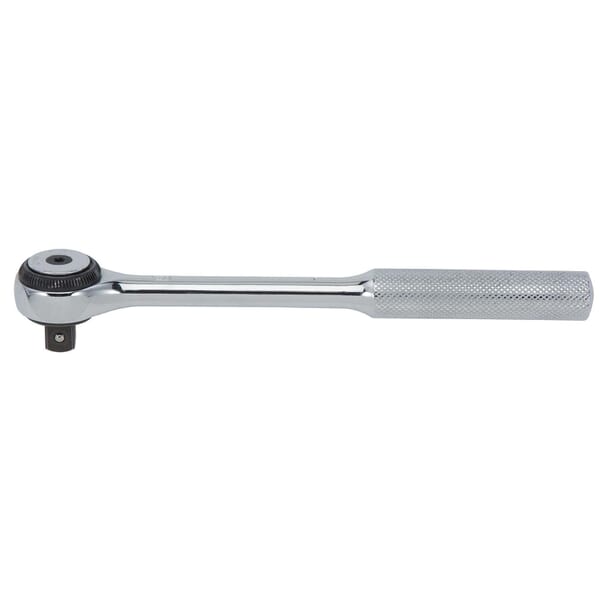 Proto J5452F Non-Insulated Standard Length Hand Ratchet, Imperial, 1/2 in Drive, Round Head, 9-3/8 in OAL, Steel, Full Polished, ASME B107.10M