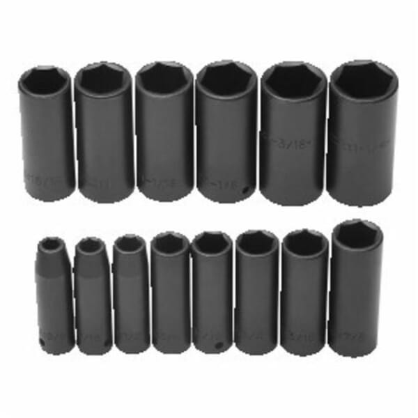 Proto TorquePlus J74114 Deep Socket Set, ASME B107.2, 6 Points, 1/2 in Drive, 15 Pieces, Included Socket Size: 3/8 to 1-1/4 in