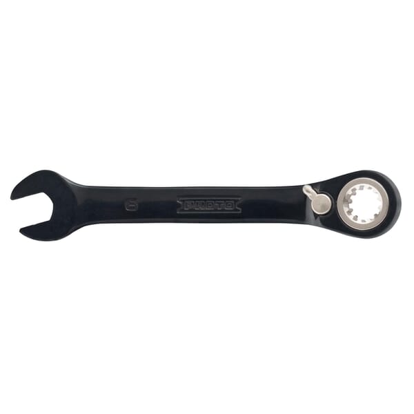 Proto JSCVM10S Reversible Spline Stubby Combination Wrench, 10 mm, 12 Points, 15 deg Offset, 3-3/4 in OAL, Chrome Vanadium Steel, Polished Chrome/Black, ASME Specified